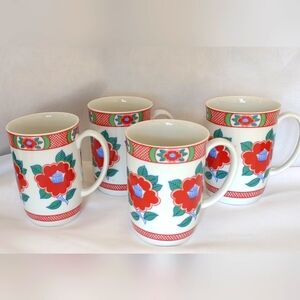 Elegant Set Of Fitz And Floyd Camellia Imari Mugs - Set Of 4 EUC